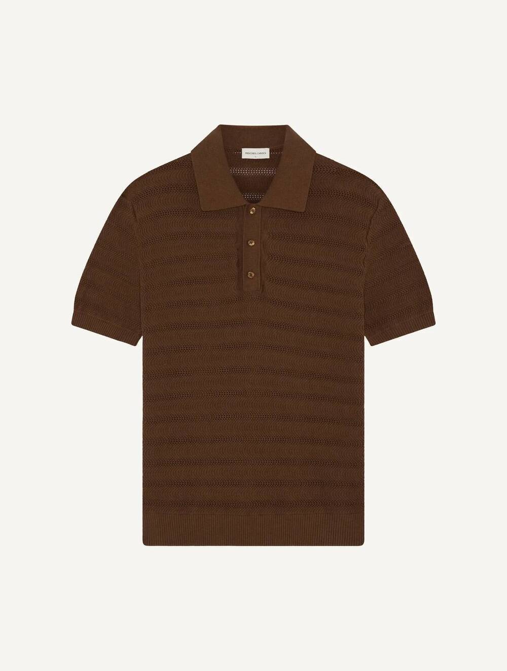 NEW FRESCOBAL CARIOCA vidal cotton blend buttoned short sleeve polo in brown - Picture 2 of 5
